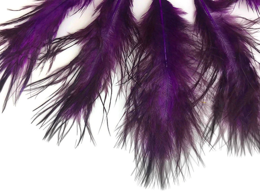 1 Dozen - Solid Purple & Black Mini Rooster Chickabou Fluff Whiting Hair Feathers