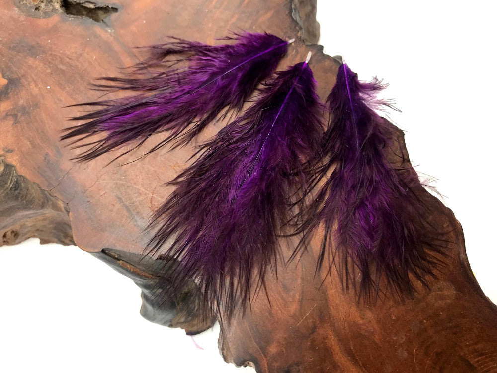 1 Dozen - Solid Purple & Black Mini Rooster Chickabou Fluff Whiting Hair Feathers