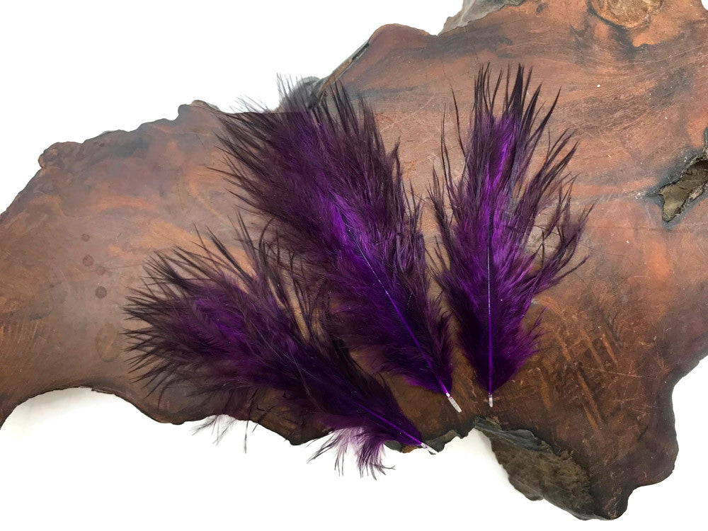 1 Dozen - Solid Purple & Black Mini Rooster Chickabou Fluff Whiting Hair Feathers