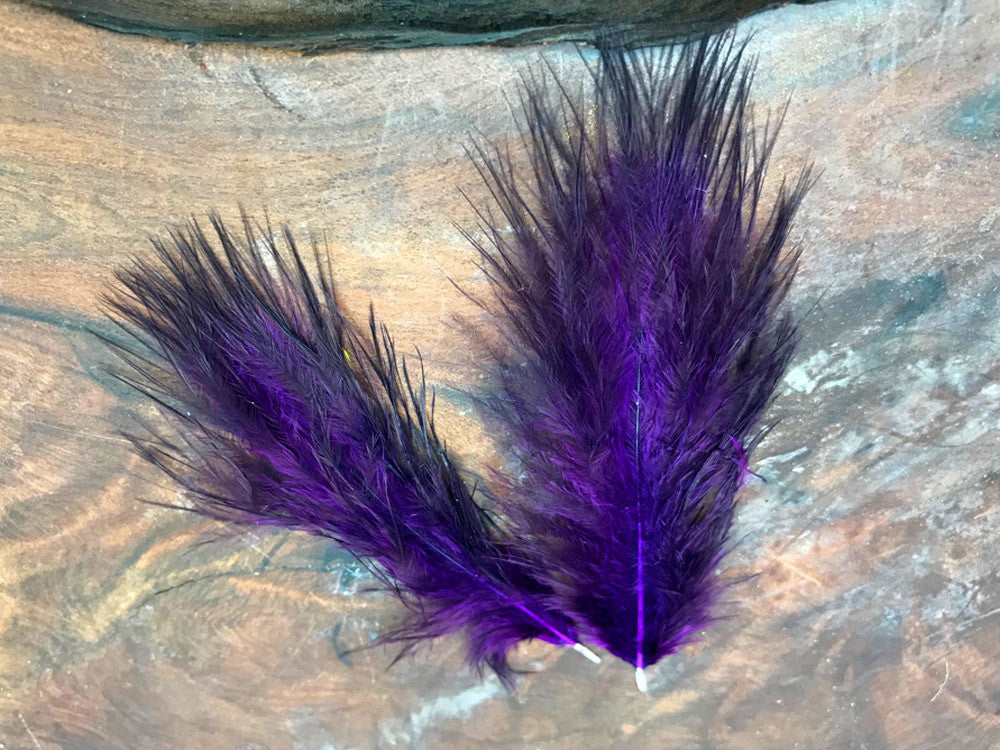 1 Dozen - Solid Purple & Black Mini Rooster Chickabou Fluff Whiting Hair Feathers