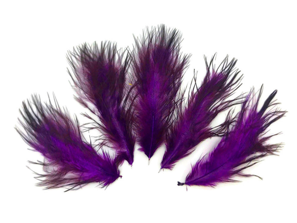 1 Dozen - Solid Purple & Black Mini Rooster Chickabou Fluff Whiting Hair Feathers