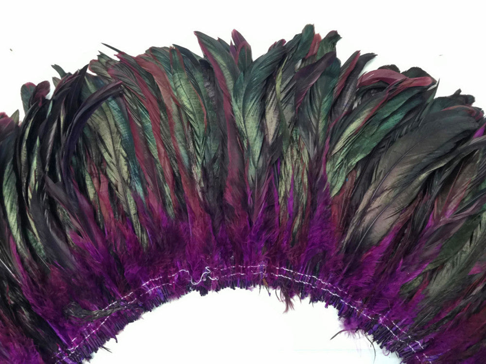 1/2 Yard - Purple Half Bronze Natural Dyed Coque Tail Strung Wholesale Feathers (Bulk)