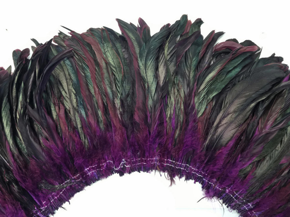 1/2 Yard - 8-10" Purple Half Bronze Natural Dyed Coque Tail Strung Wholesale Feathers (Bulk)
