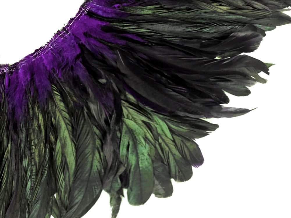 2.5  Inch Strip -  8-10" Purple Half Bronze Natural Dyed Coque Tail Strung Feathers