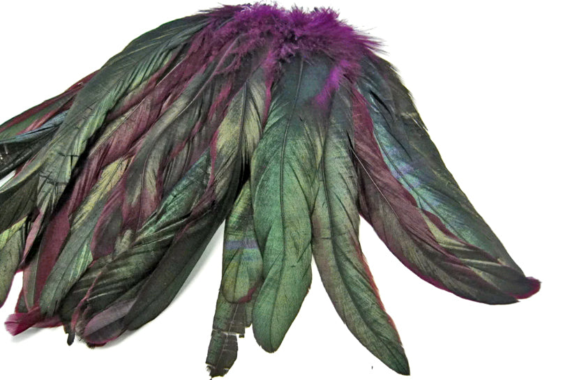 1/2 Yard - 8-10" Purple Half Bronze Natural Dyed Coque Tail Strung Wholesale Feathers (Bulk)