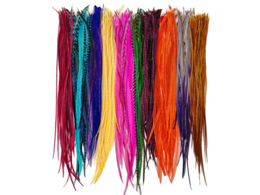 50 Pieces - Colorful Thin Long Whiting Farms Rooster Saddle Hair Extension Wholesale Feathers (Bulk)