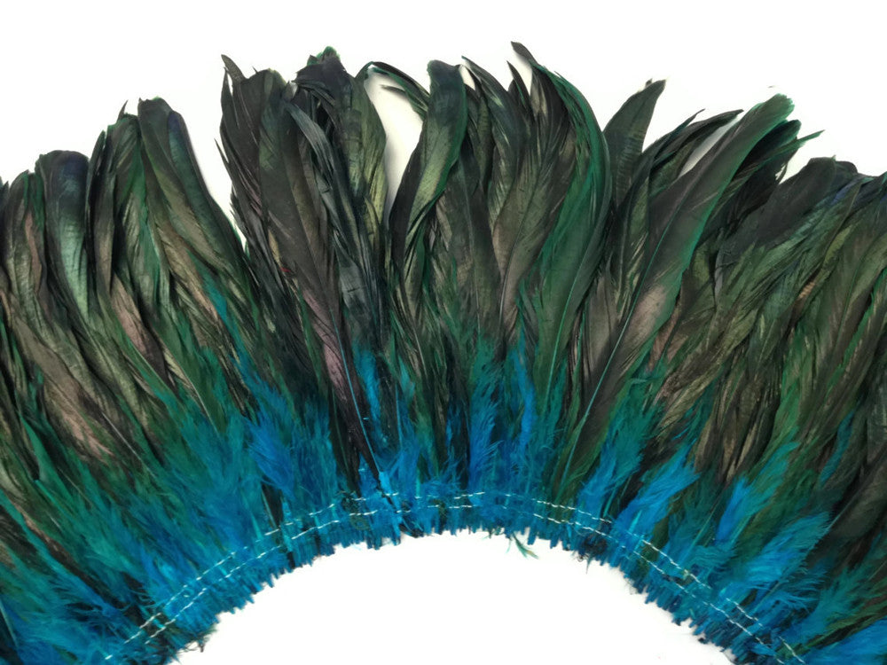 2.5  Inch Strip -  Turquoise Half Bronze Natural Dyed Coque Tail Strung Feathers