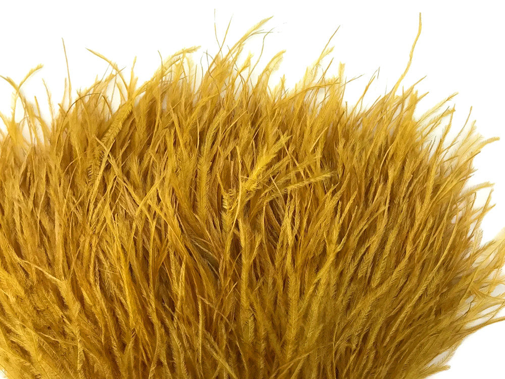 10 Yards - Antique Gold Ostrich Fringe Trim Wholesale Feather (Bulk)