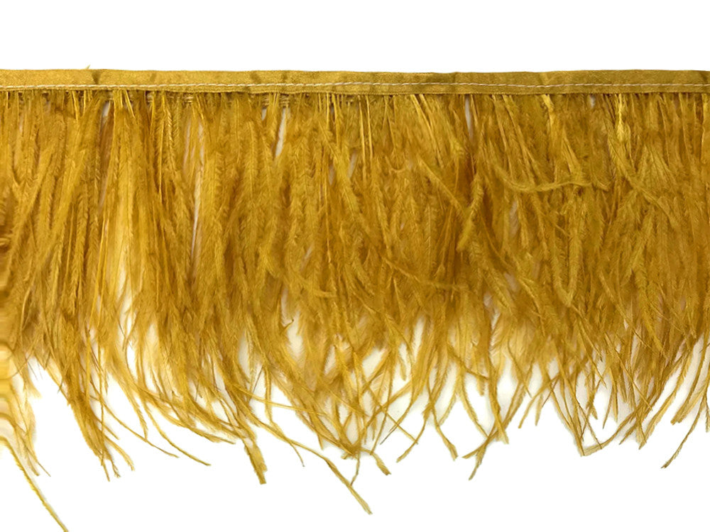 1 Yard - Antique Gold Ostrich Fringe Trim Wholesale Feather (Bulk)