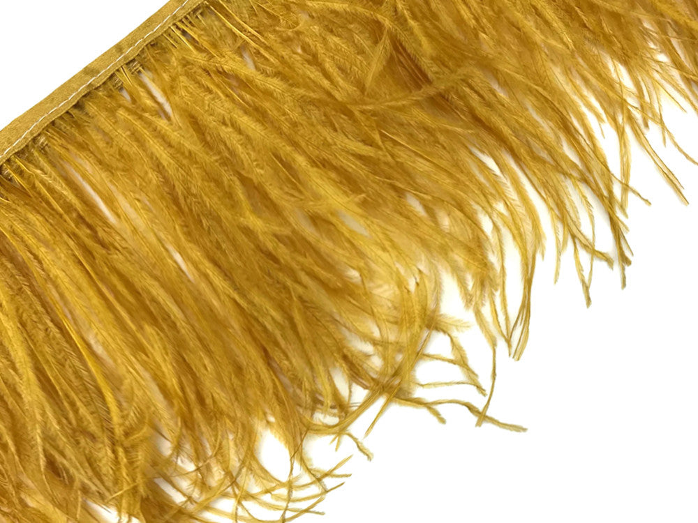 1 Yard - Antique Gold Ostrich Fringe Trim Wholesale Feather (Bulk)