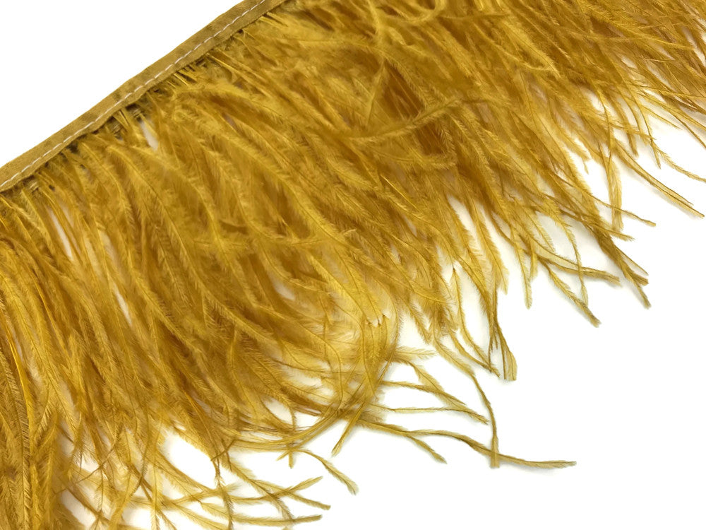 10 Yards - Antique Gold Ostrich Fringe Trim Wholesale Feather (Bulk)