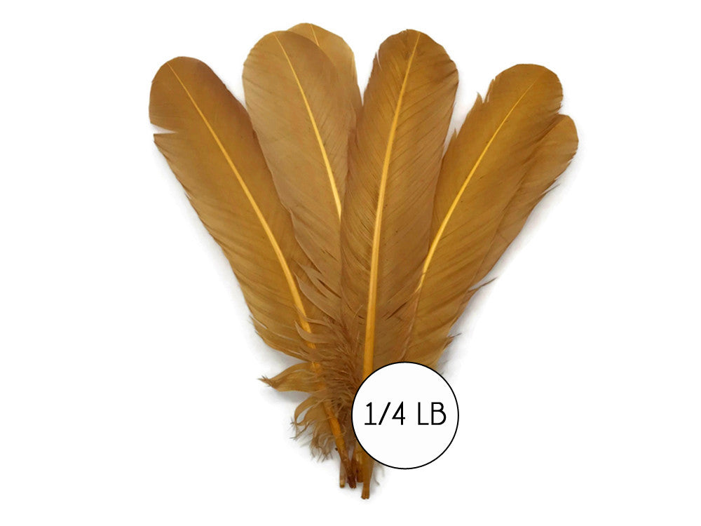 1/4 Lb. - Antique Gold Turkey Tom Rounds Secondary Wing Quill Wholesale Feathers (Bulk)