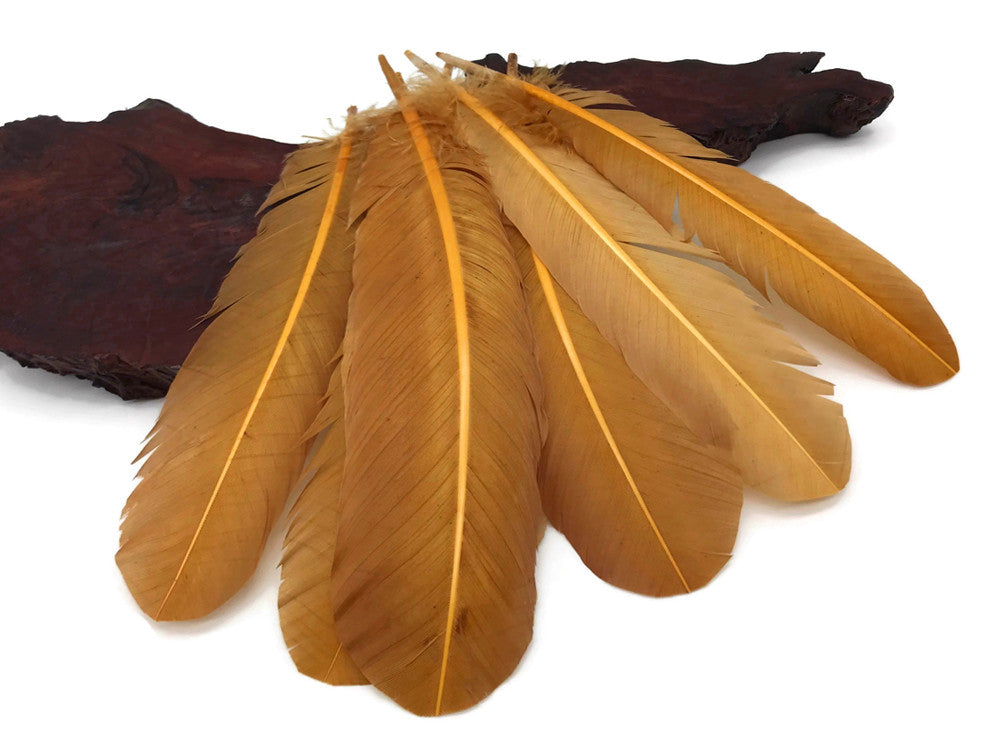 1/4 Lb. - Antique Gold Turkey Tom Rounds Secondary Wing Quill Wholesale Feathers (Bulk)