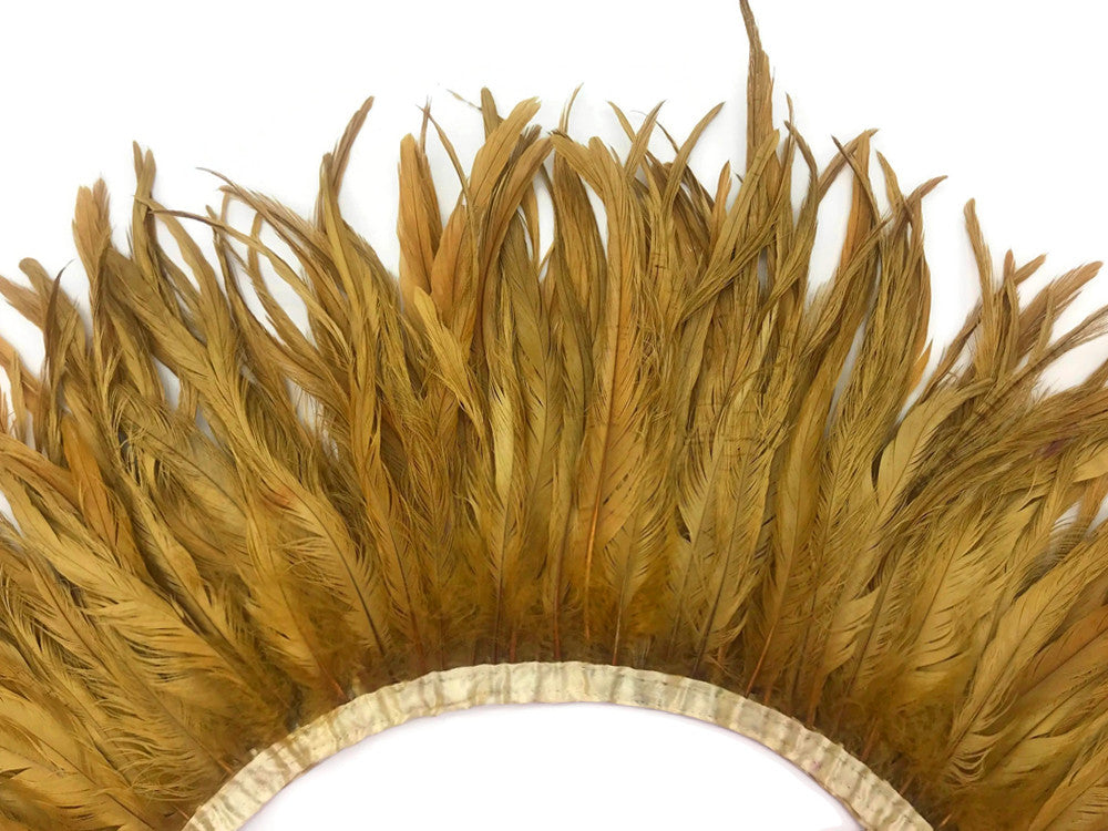 1 Yard - 10-12" Antique Gold Bleach & Dyed Coque Tails Long Feather Trim (Bulk)