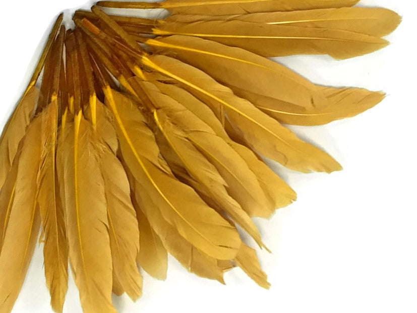 1/4 Lb. - Old Gold Dyed Duck Cochettes Loose Wing Quill Wholesale Feather (Bulk)