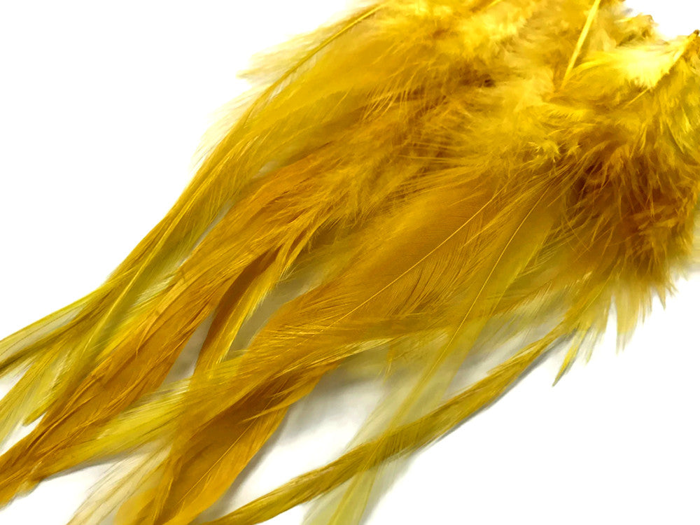 1 Dozen - Medium Solid Antique Gold Rooster Saddle Whiting Hair Extension Feathers