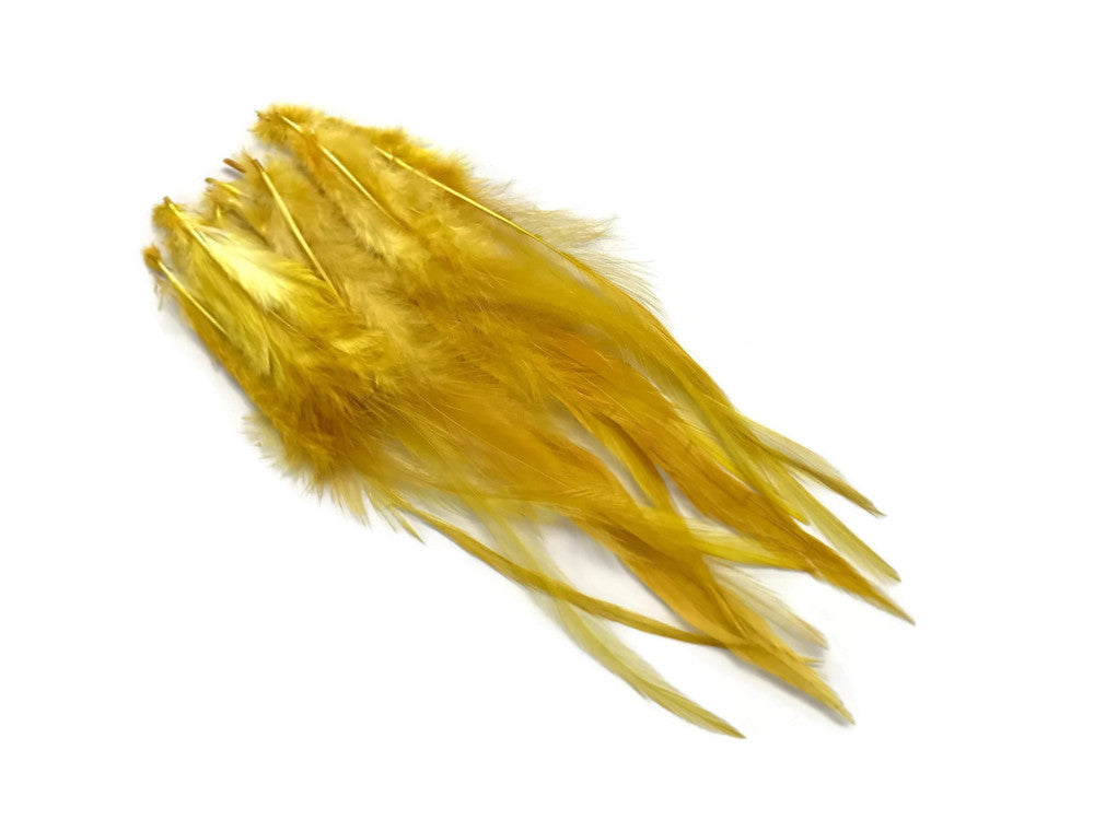 1 Dozen - Medium Solid Antique Gold Rooster Saddle Whiting Hair Extension Feathers