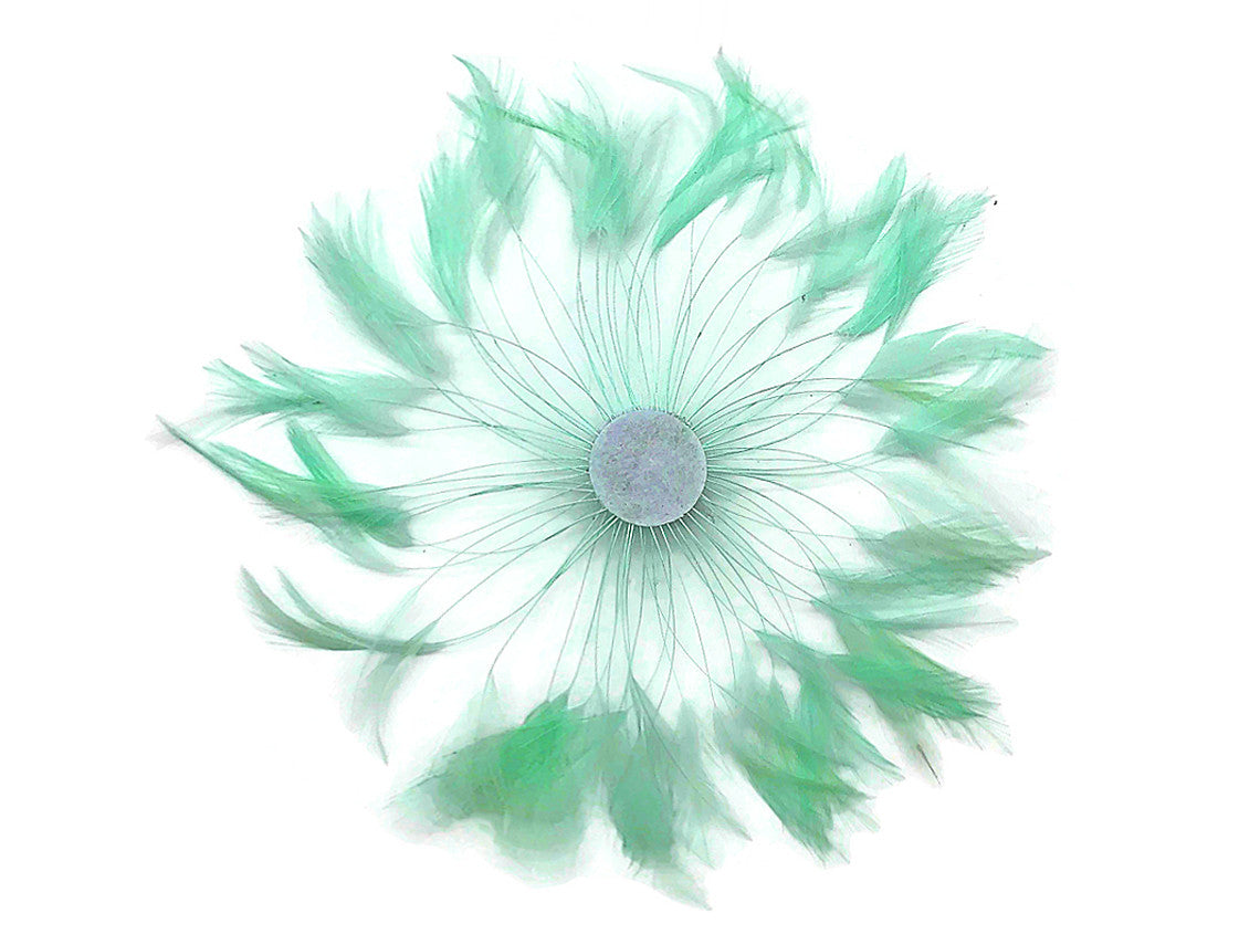 1 Piece - Mint Green Whole Beaded Pinwheel Stripped Rooster Hackle Feather Plates