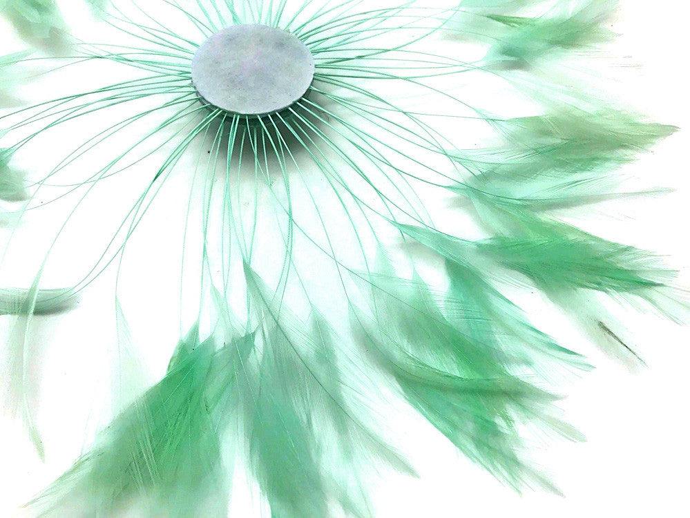 1 Piece - Mint Green Whole Beaded Pinwheel Stripped Rooster Hackle Feather Plates