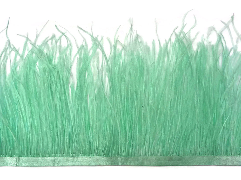 6 Inch Strip - Mint Green Ostrich Fringe Trim Feather