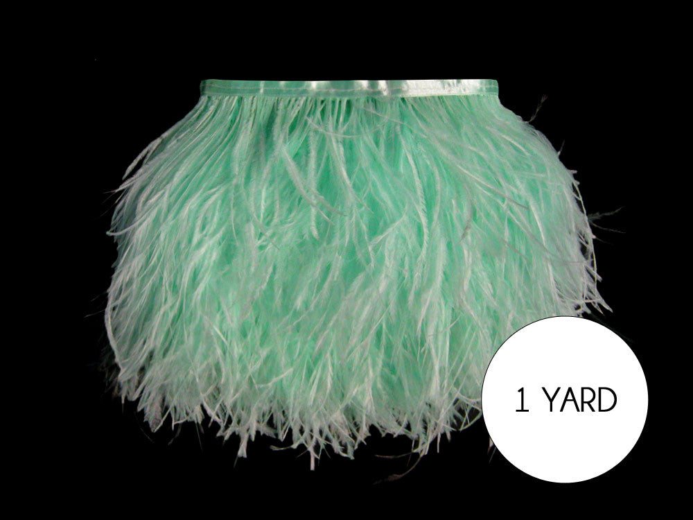 1 Yard - Mint Green Ostrich Fringe Trim Wholesale Feather (Bulk)