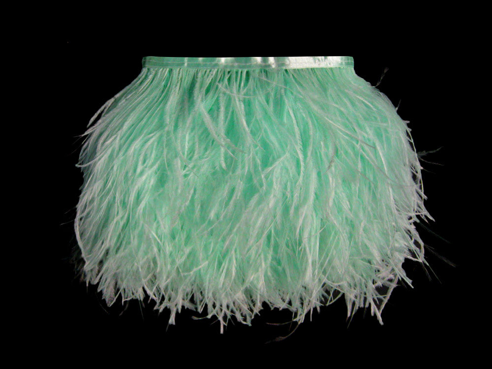 6 Inch Strip - Mint Green Ostrich Fringe Trim Feather