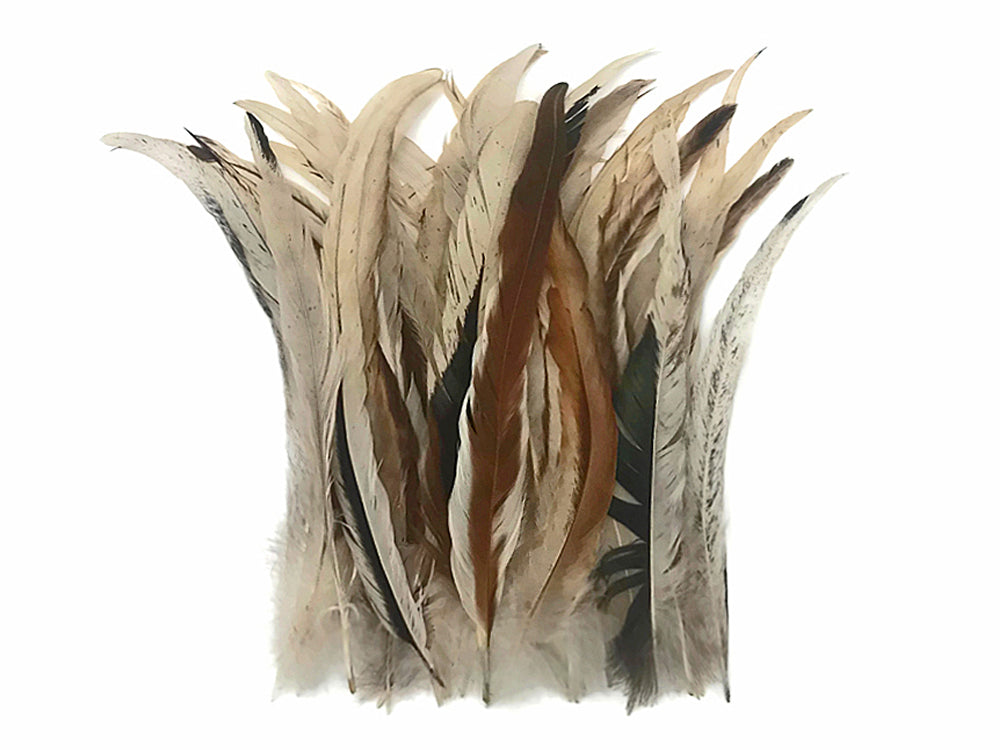 1 Pack -  10-14" Natural Beige Mix Coquetail Strung Rooster Feathers 0.25 Oz.