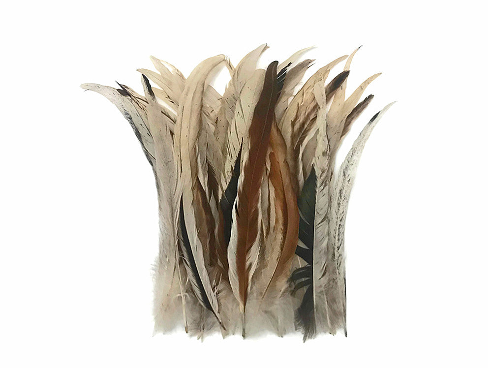 1 Pack -  10-14" Natural Beige Mix Coquetail Strung Rooster Feathers 0.25 Oz.