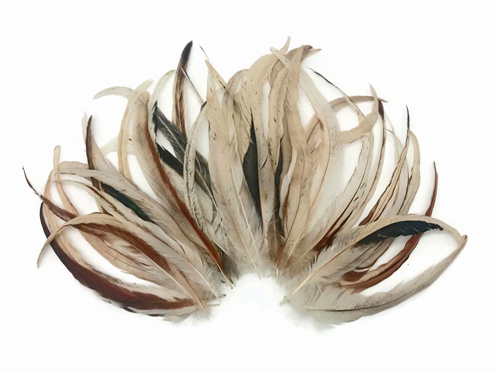 1 Pack -  10-14" Natural Beige Mix Coquetail Strung Rooster Feathers 0.25 Oz.