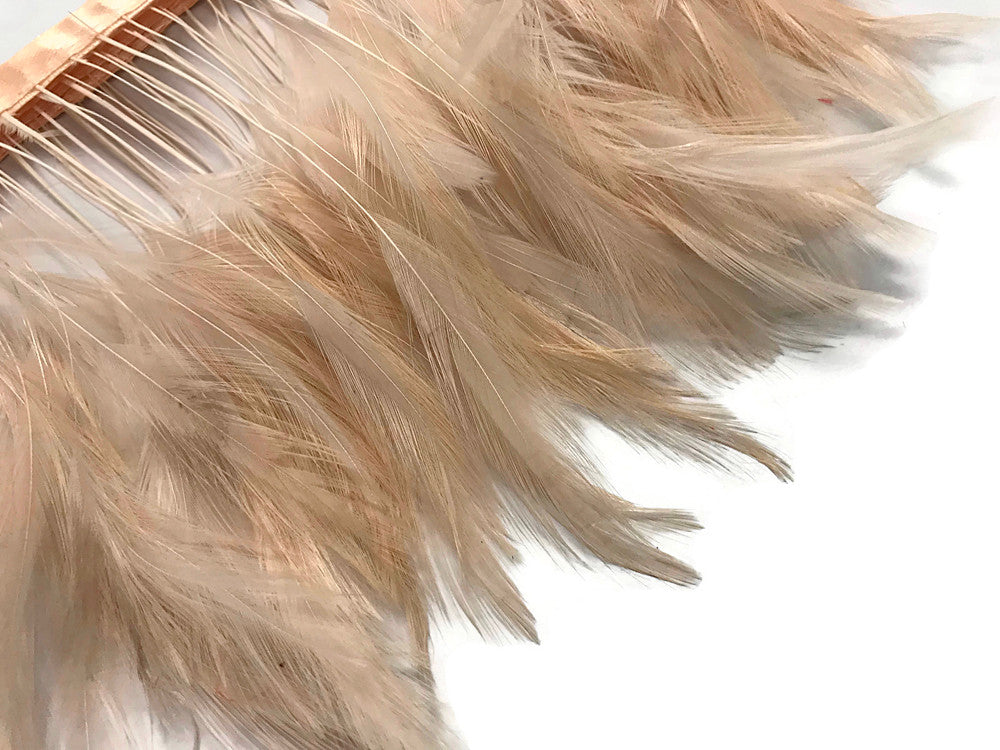 1 Yard - Beige Stripped Rooster Neck Hackle Eyelash Wholesale Feather Trim (Bulk)