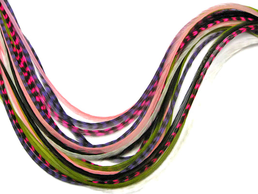10 Pieces - Berry Mix Thin Long Rooster Salon Hair Extension Feathers