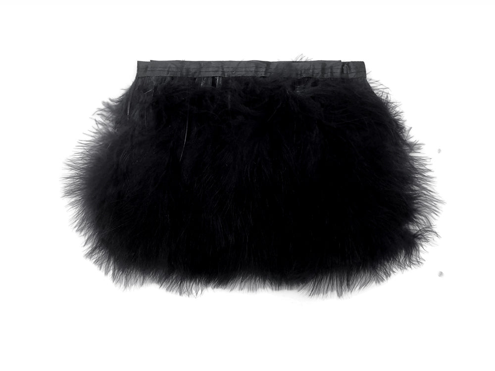 1 Yard - Black Marabou Turkey Fluff Feather Fringe Trim