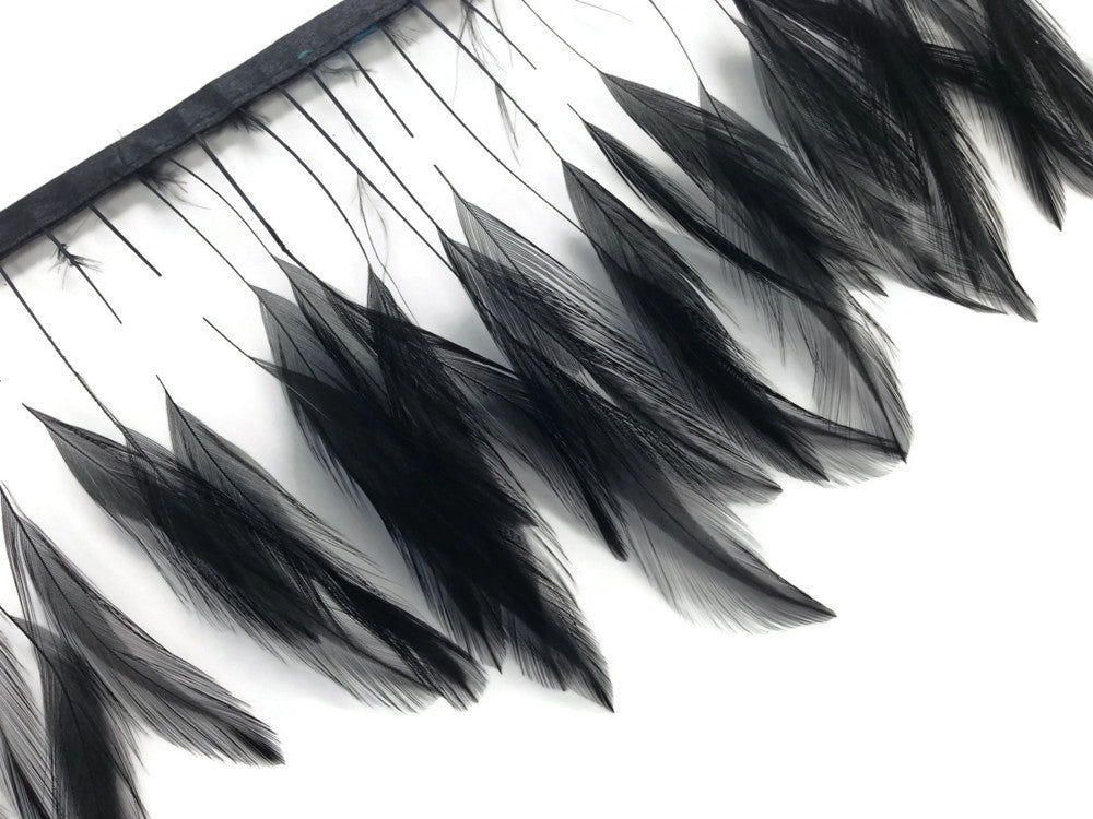 1 Yard - Black Stripped Rooster Neck Hackle Eyelash Wholesale Feather Trim (Bulk)