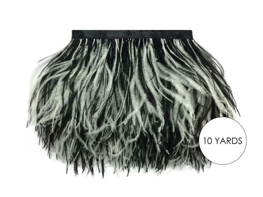 10 Yards - Black & White Ostrich Fringe Trim Wholesale Feather (Bulk)