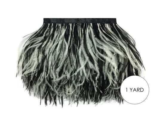 1 Yard - Black & White Ostrich Fringe Trim Wholesale Feather (Bulk)