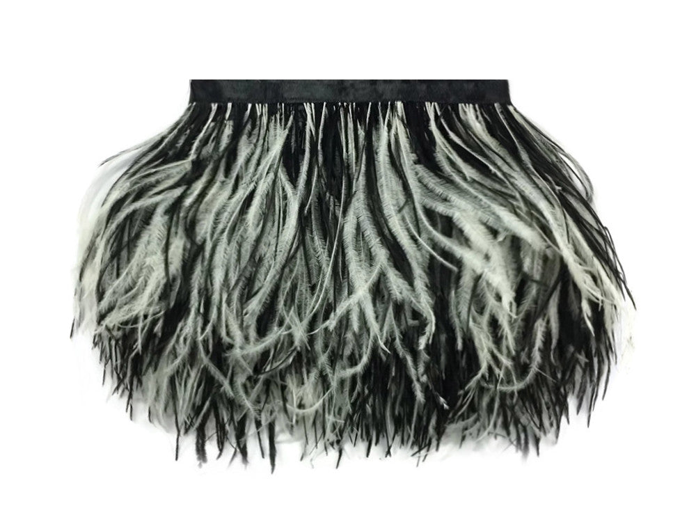 10 Yards - Black & White Ostrich Fringe Trim Wholesale Feather (Bulk)