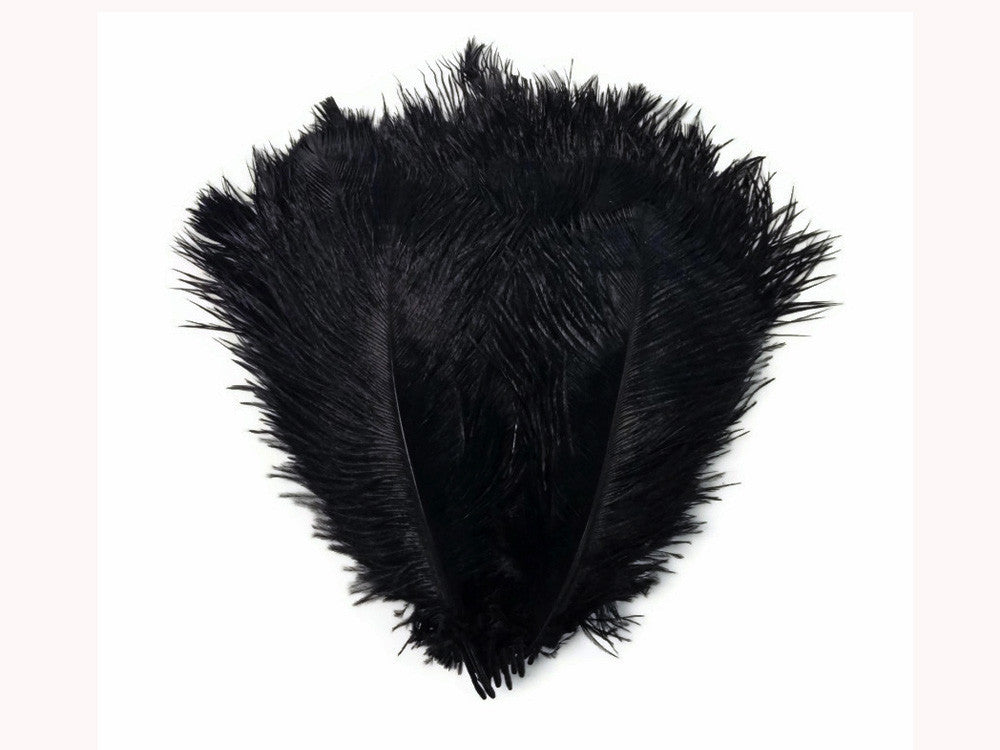 10 Pieces - 8-10" Black Ostrich Drab Dyed Feathers