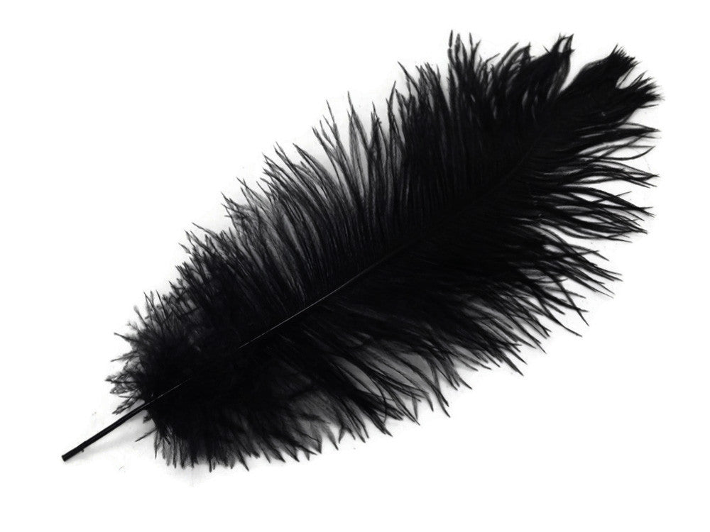 10 Pieces - 8-10" Black Ostrich Drab Dyed Feathers