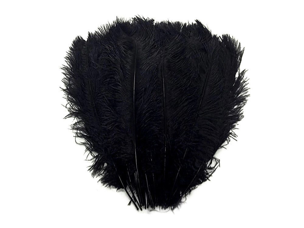 10 Pieces - 19-24" Black Ostrich Dyed Drabs Body Feathers