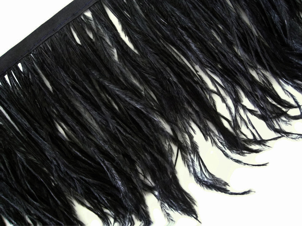 6 Inch Strip - Black Ostrich Fringe Trim Feather