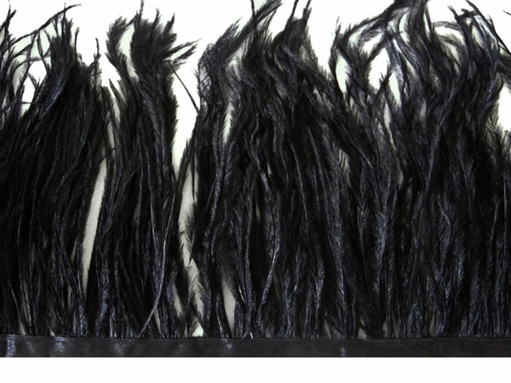 6 Inch Strip - Black Ostrich Fringe Trim Feather