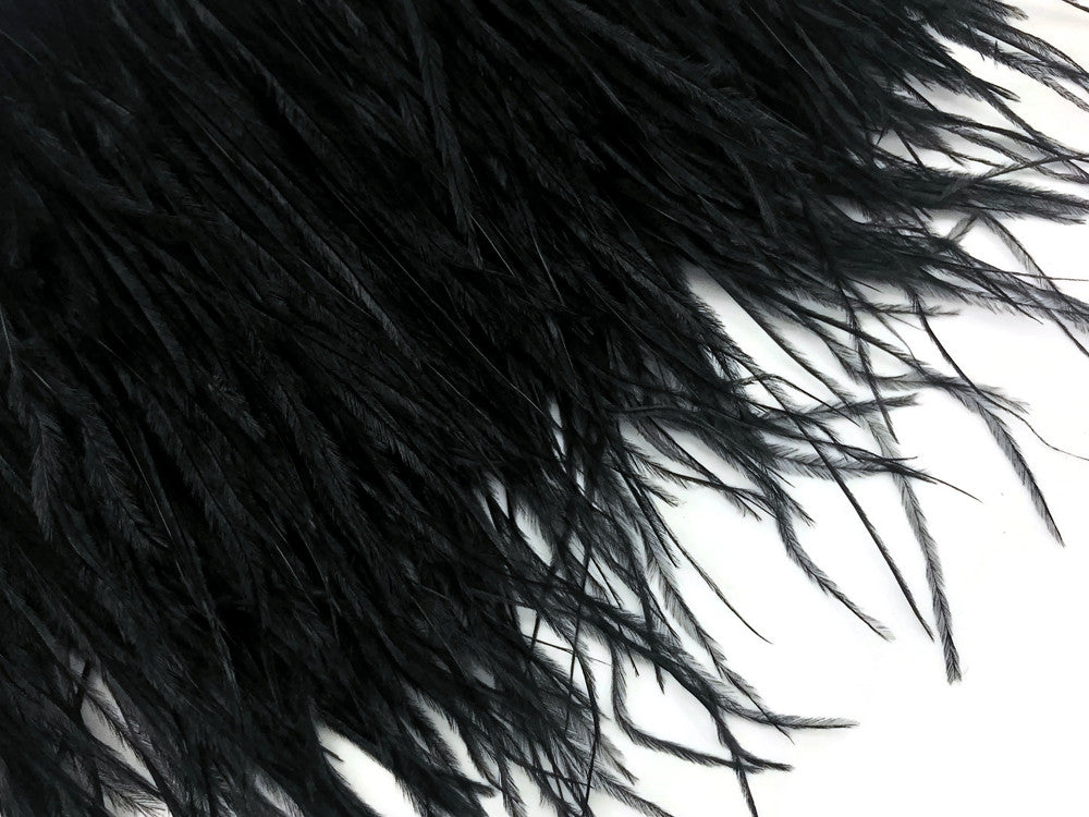 6 Inch Strip - Black Ostrich Fringe Trim Feather