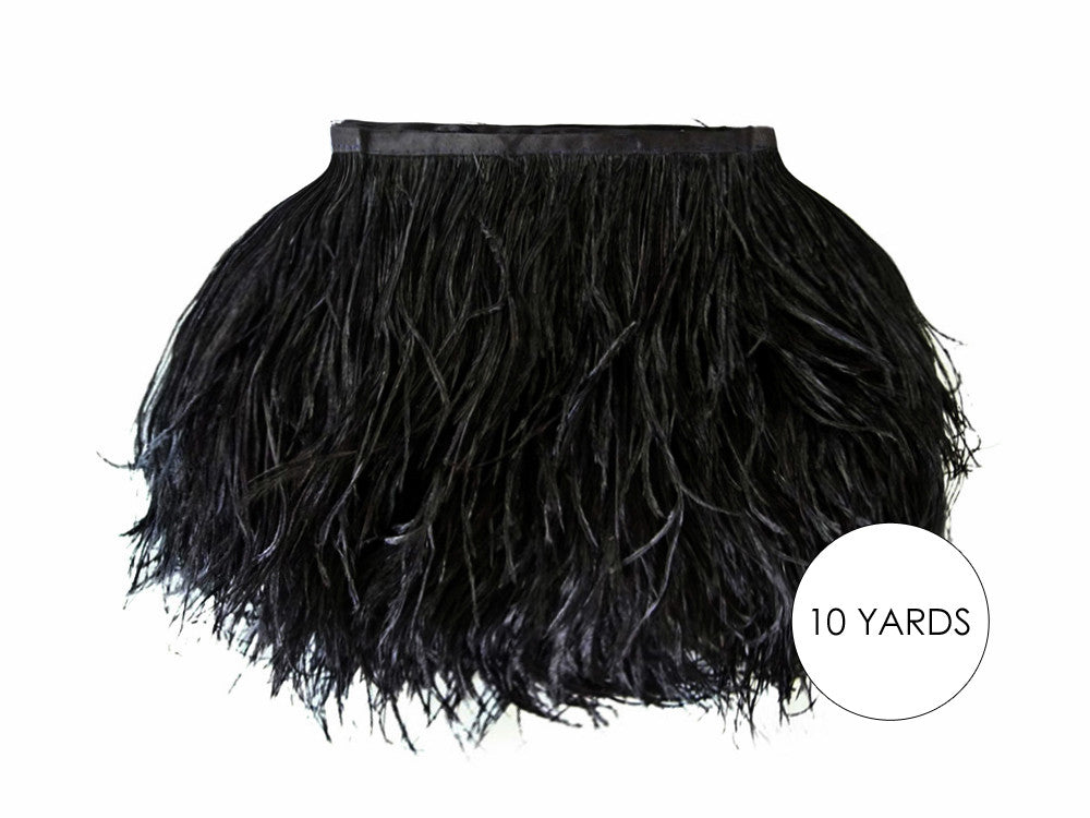 10 Yards - Black Ostrich Fringe Trim Wholesale Feather (Bulk)