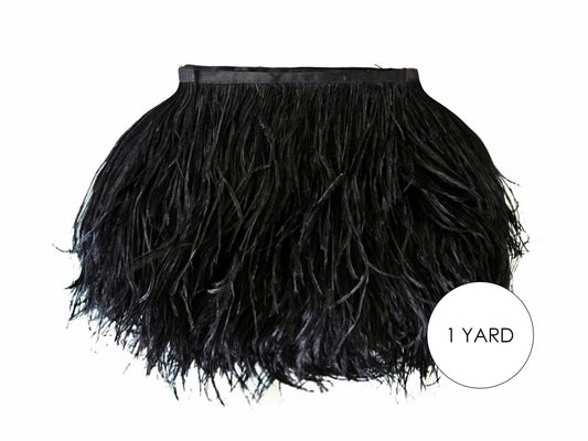 1 Yard - Black Ostrich Fringe Trim Wholesale Feather (Bulk)