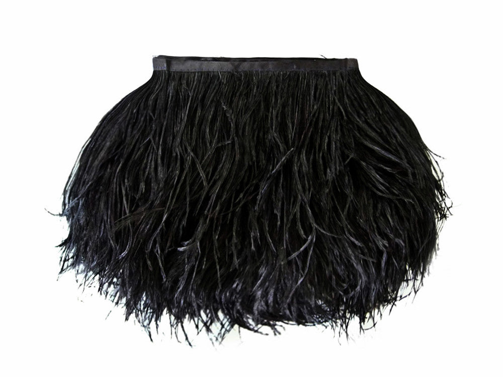 6 Inch Strip - Black Ostrich Fringe Trim Feather