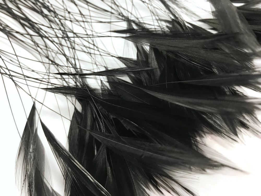 1 Yard - Black Stripped Rooster Neck Hackle Eyelash Wholesale Feather Trim (Bulk)