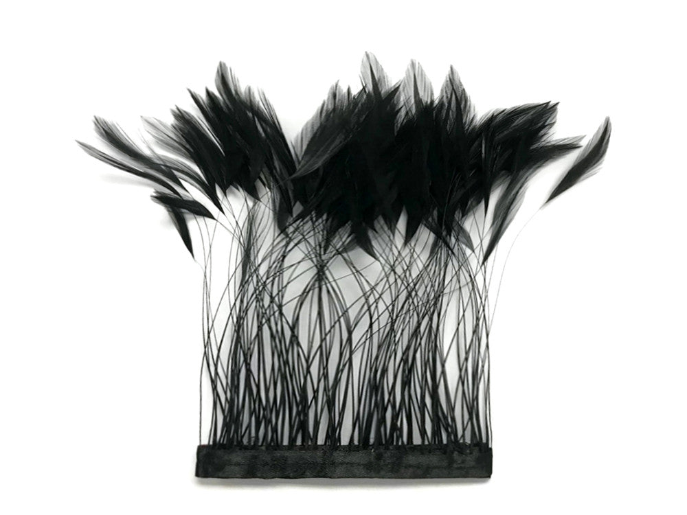 1 Yard - Black Stripped Rooster Neck Hackle Eyelash Wholesale Feather Trim (Bulk)