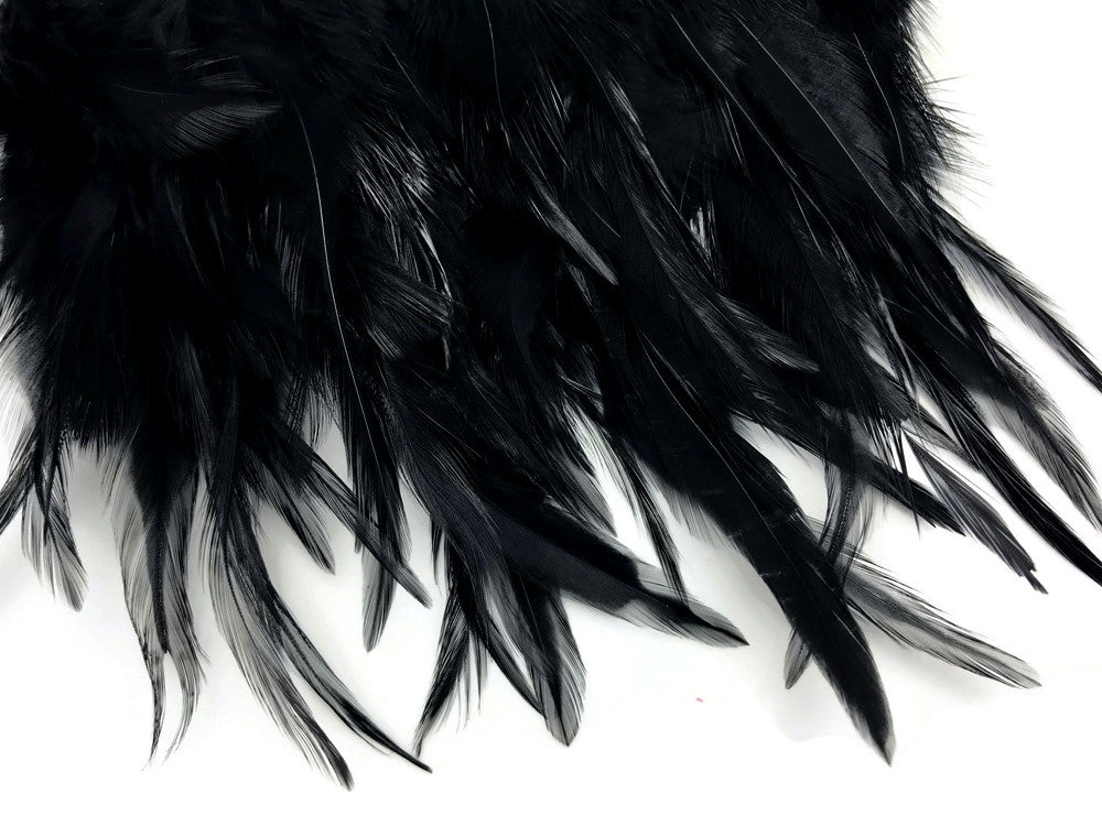 1 Yard - Black Rooster Neck Hackle Saddle Feather Wholesale Trim