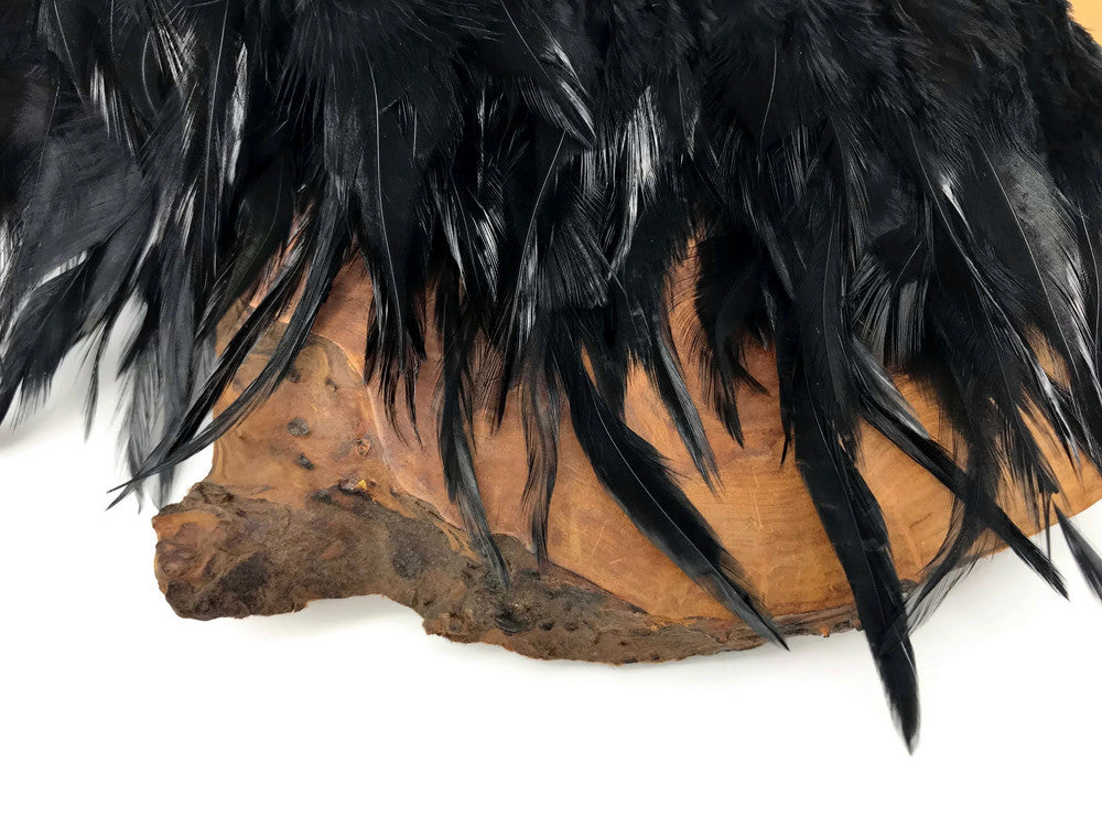 1 Yard - Black Rooster Neck Hackle Saddle Feather Wholesale Trim