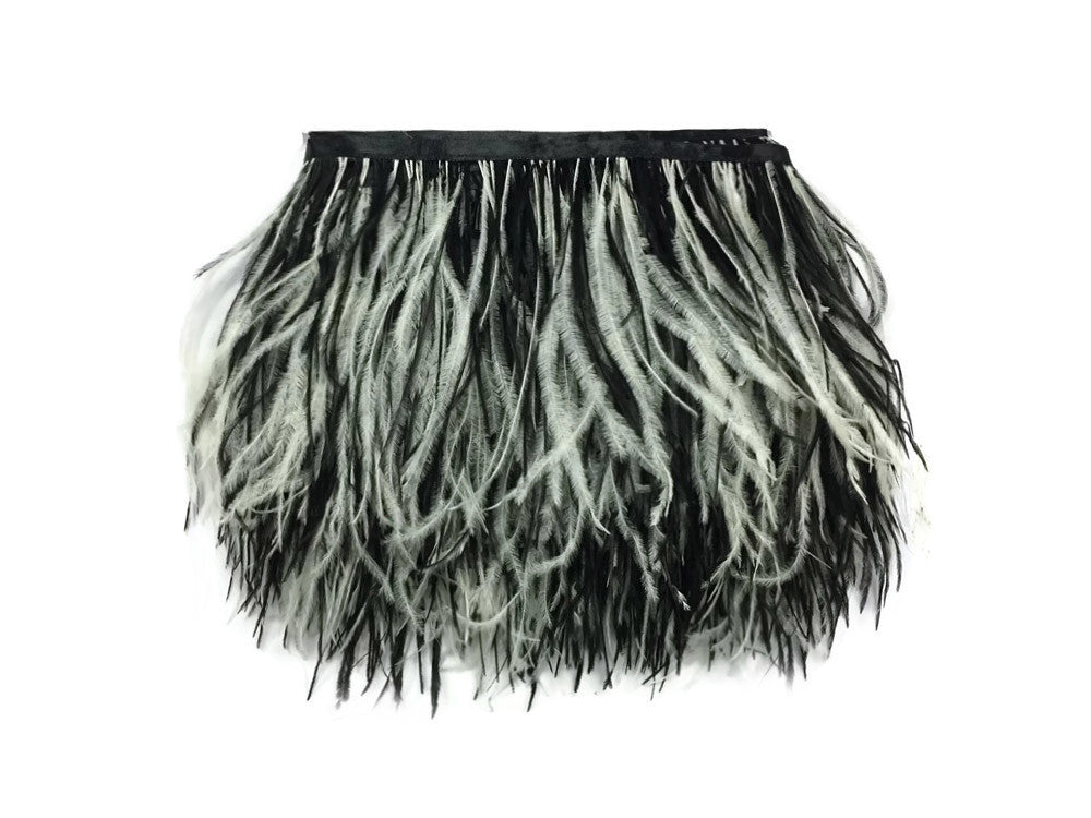 6 Inch Strip - Black & White Ostrich Fringe Trim Feather